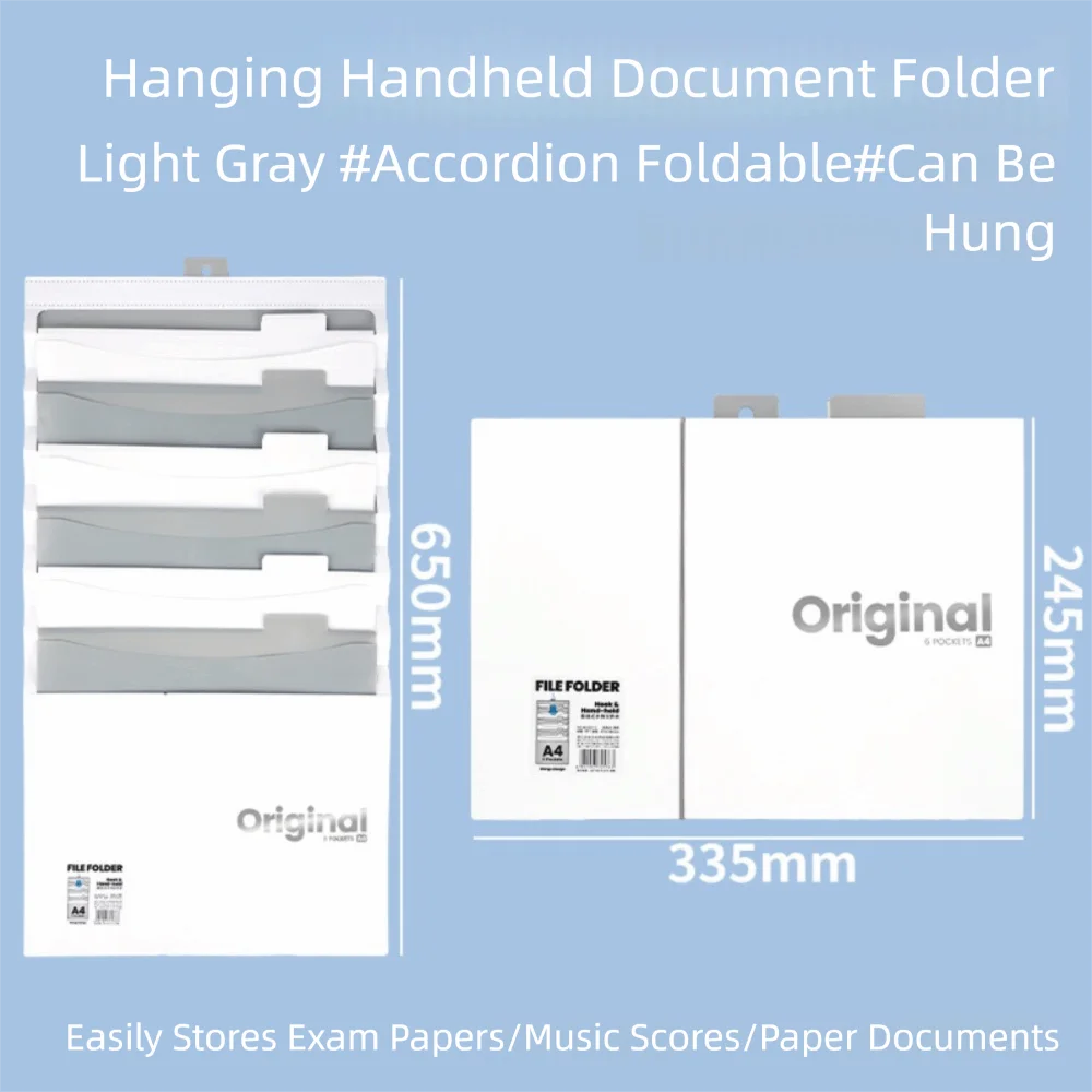 

New Six-grid Hanging Folder Large-capacity Multi-layer Accordion Bags Folding Waterproof Insert Folders Student Office Supplies