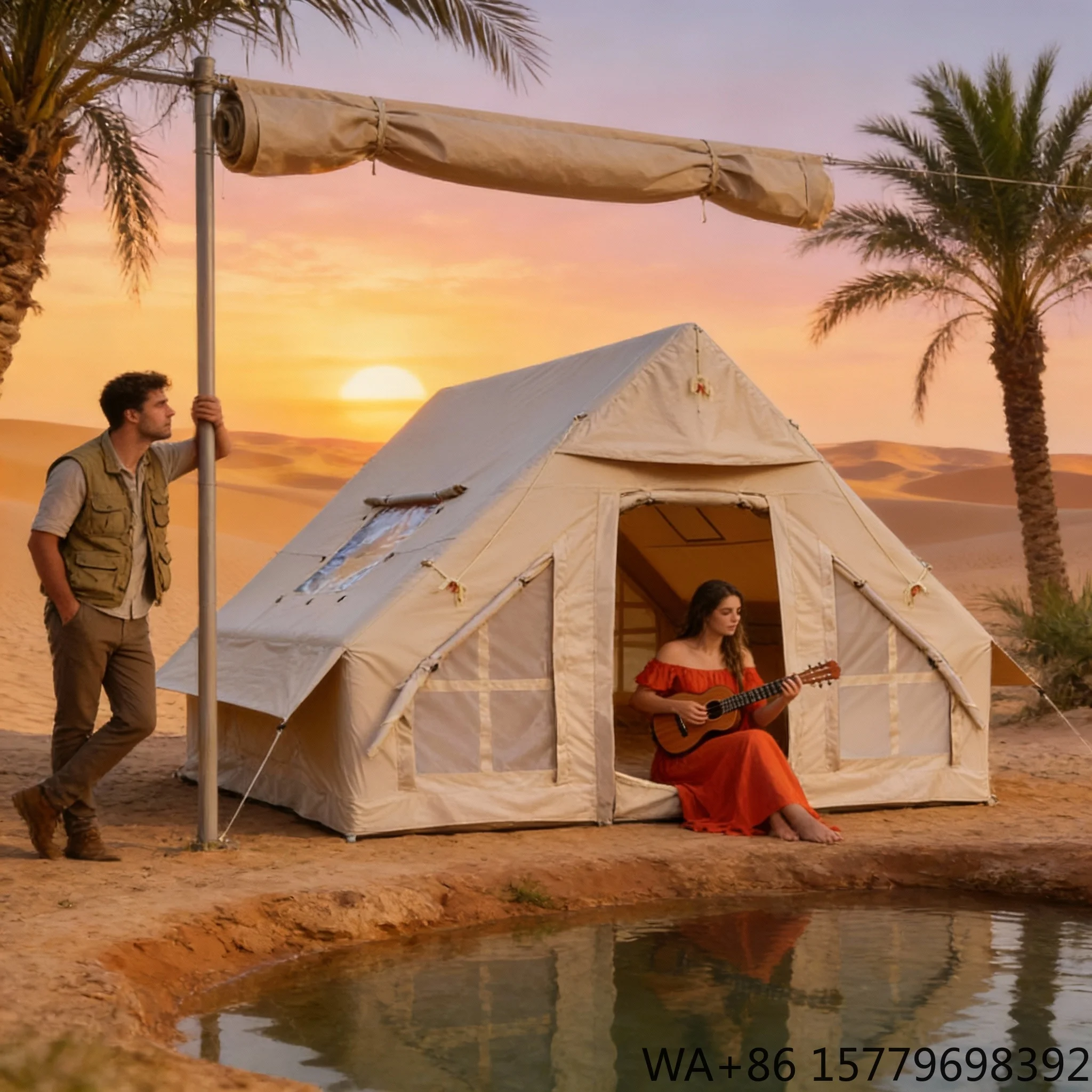 Wholesale Portable Four-Season Waterproof Air Glamping Tent 3-4 Person Inflatable Camping Tent Hand Pump Made Oxford Quick