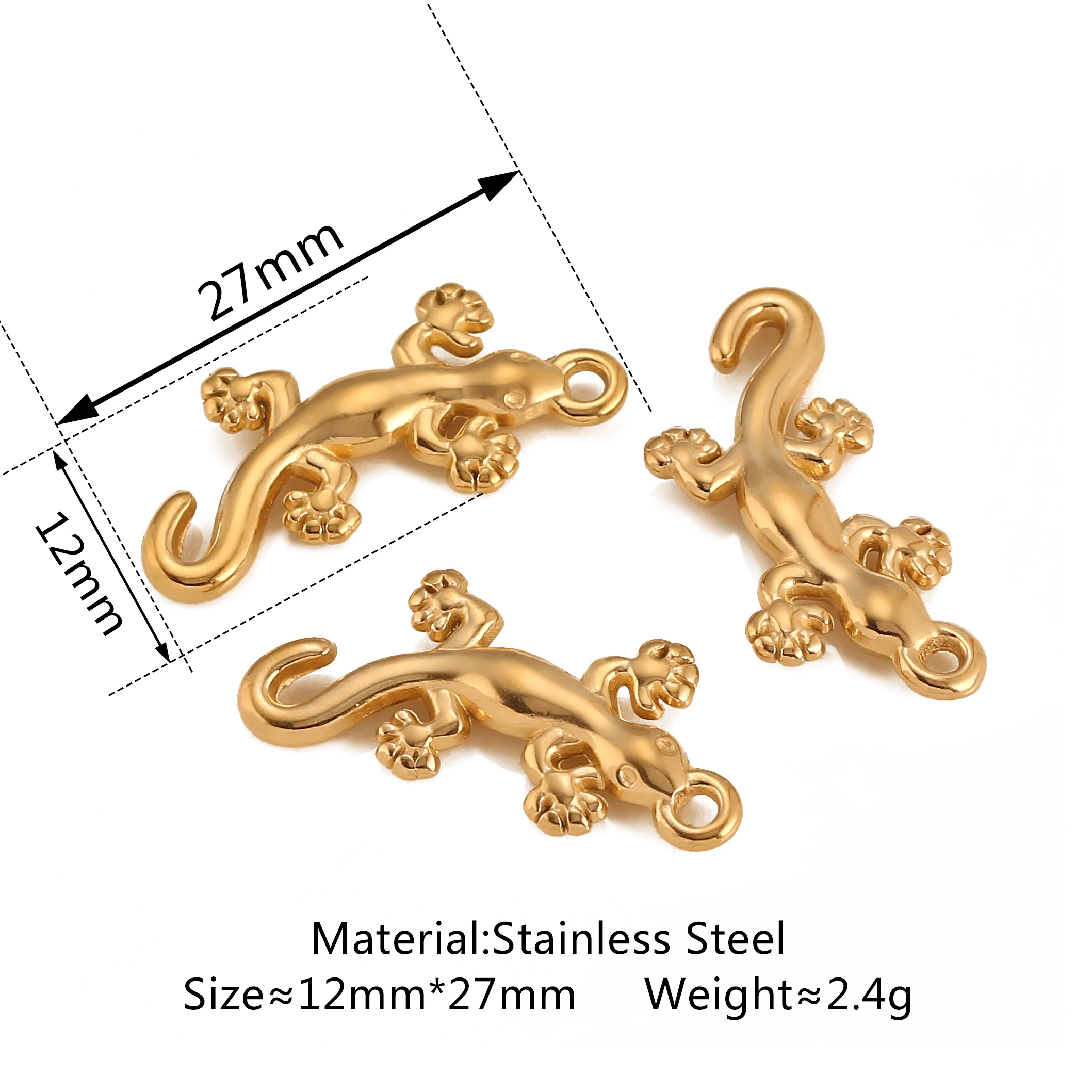 3Pcs Animal Lizard Charms Findings 12x27mm Stainless Steel Gecko Pendants DIY Braclet Necklace Crafts Jewelry Making Accessories