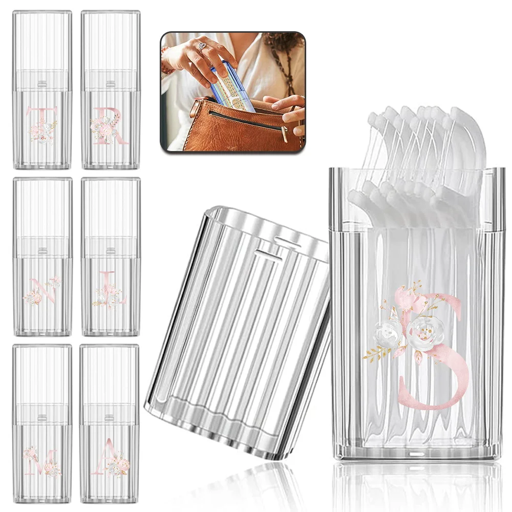

Dental Floss Storage Box Cotton Swab Organizer Band Aid Case Transparent Waterproof Outdoor Carry Pink Flower Letter Pattern
