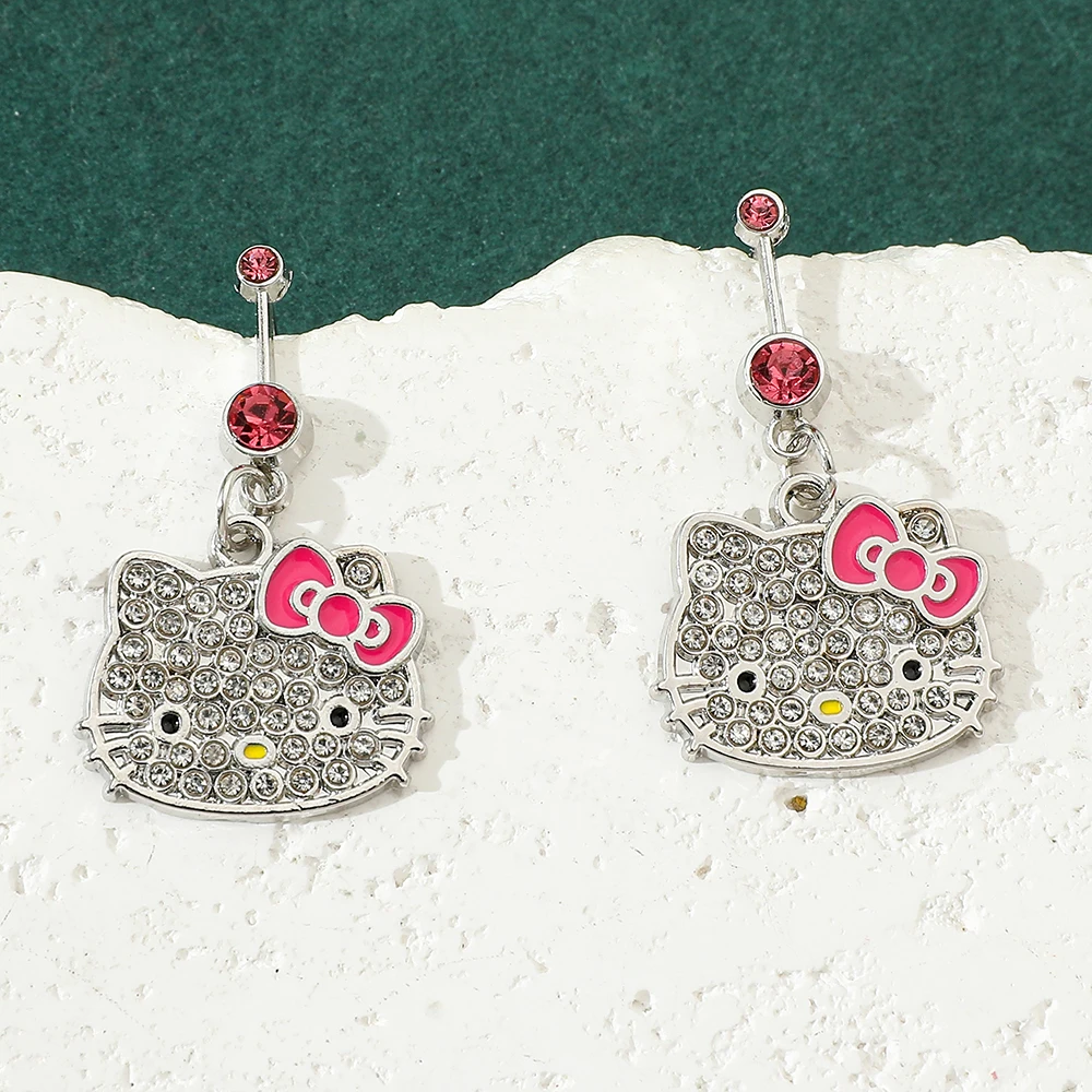 Cute Sanrio Hello Kitty Cartoon Earrings Y2K Sweet Spicy Girl Alloy Earrings Kawai Minimalist Fashion Diamond Jewelry Gift