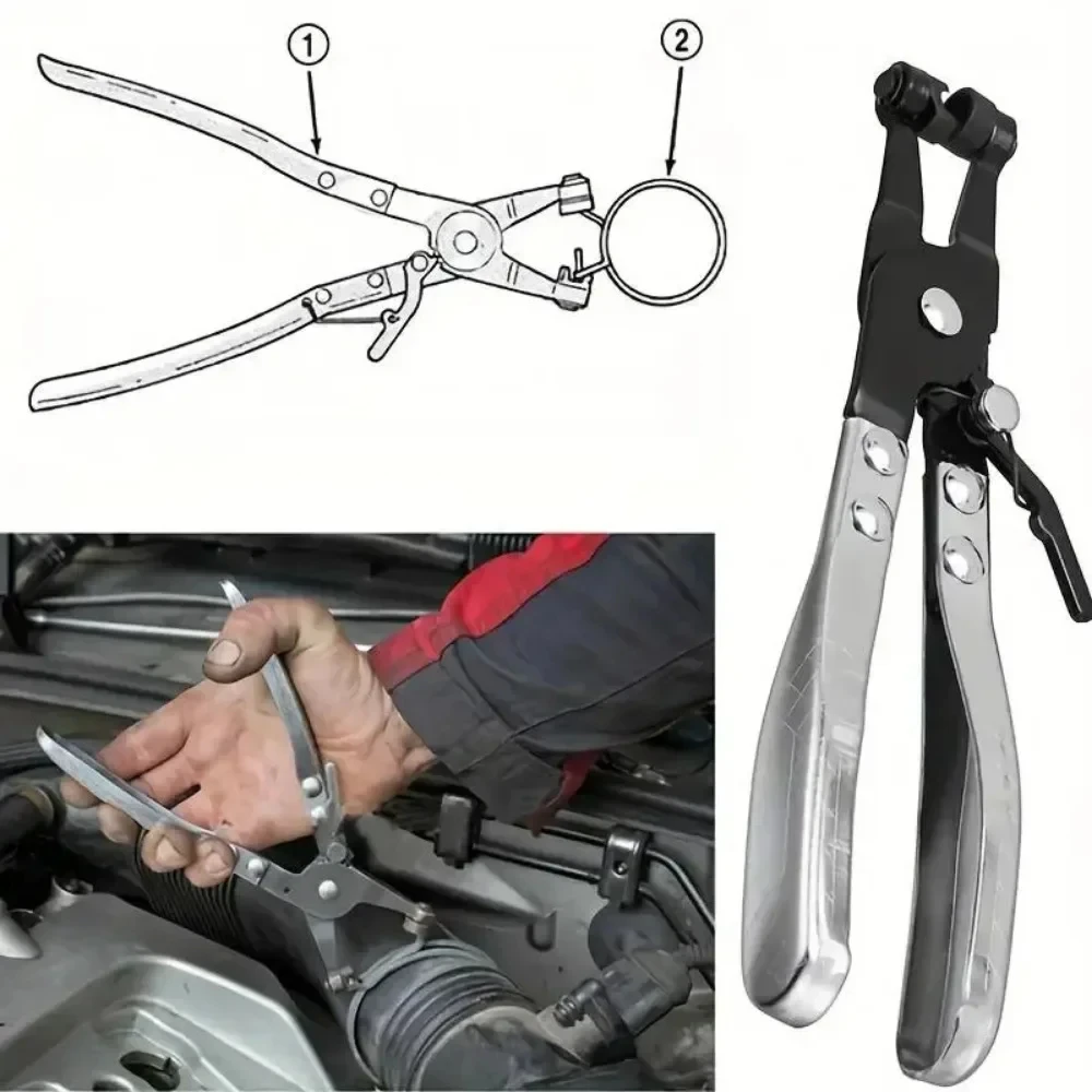 Alicate de Fixação para Abraçadeiras de Mangueiras Automotivas com Mandíbula Giratória para Remoção e Instalação de Abraçadeiras de Mangueiras Tipo Anel de Banda Plana