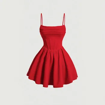 Mia Muse-vestidos de verano para mujer, elegantes, lisos, sin mangas, cuello cuadrado, corte en A, Mini vestido dulce para citas, regalo de San Valentín rojo de Año Nuevo