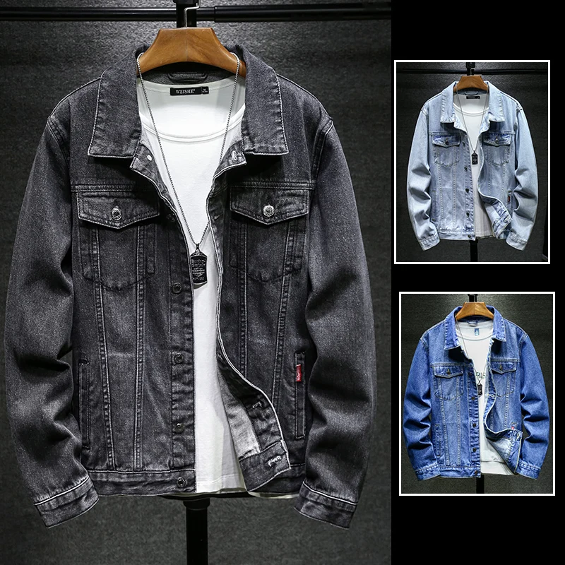 

Мужская черно-серая потертая джинсовая куртка 2025 года, осень и зима, новый стиль, свободный крой, стильное и красивое повседневное джинсовое пальто 5XL Plus