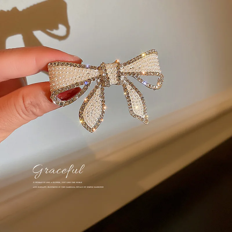 South Korea Diamond Bow Brooch Hair Clips Pins Shiny Gorgeous Bow Knot Butterfly Barrette Hairpins Clips for Women Wholesale