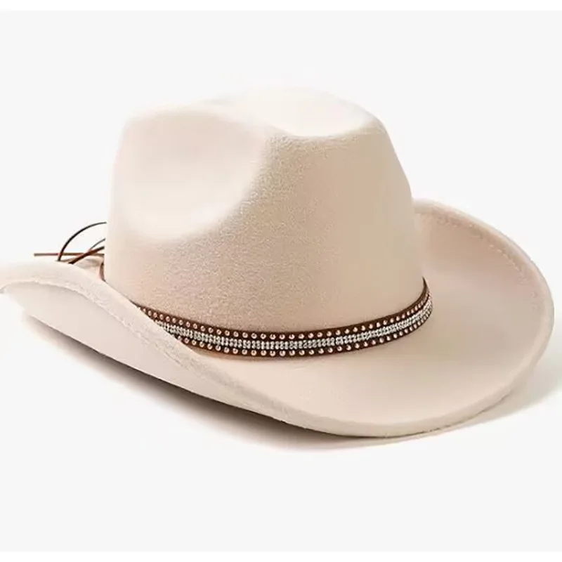 Cowboyhut im Western-Stil, Vintage, breite Krempe, Wollfilzhut für Herren und Damen, verstellbares Kopfband, Outdoor, Reiten, Rodeo, Country – Detail 2