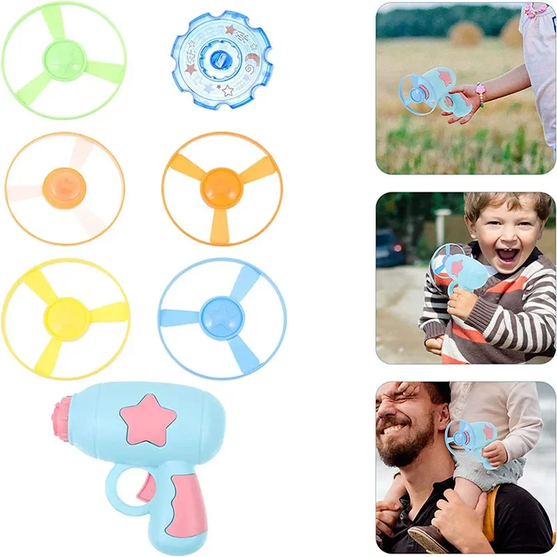 Saucer Launcher Pistol Outdoor Spinning Gun Toys Flying Disc Bamboo Dragonfly Ejection Luminous Gyroscope Gift For The Childrens