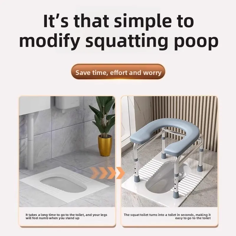 Foldable Commode Toilet for Elderly, Transfer Chair for Pregnant Squatting To Toilets, Mobile U-Shaped Toilet Seat Commode Stool