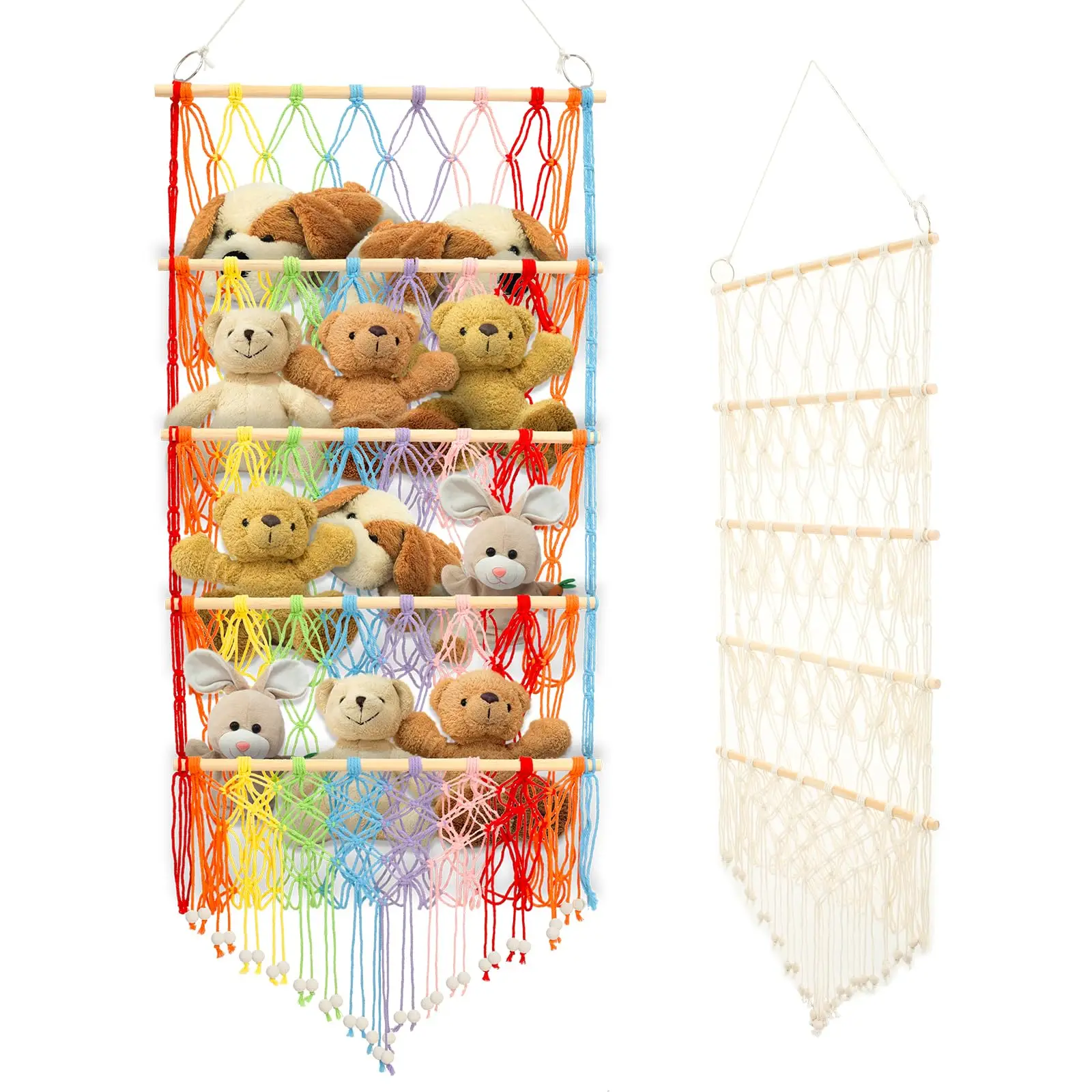 

4 Tiers Toy Net Stuffed Animal Storage Hammock Cute Stuff Animal Organizer Plushie Net Space Saving Macrame Wall Toy Holder
