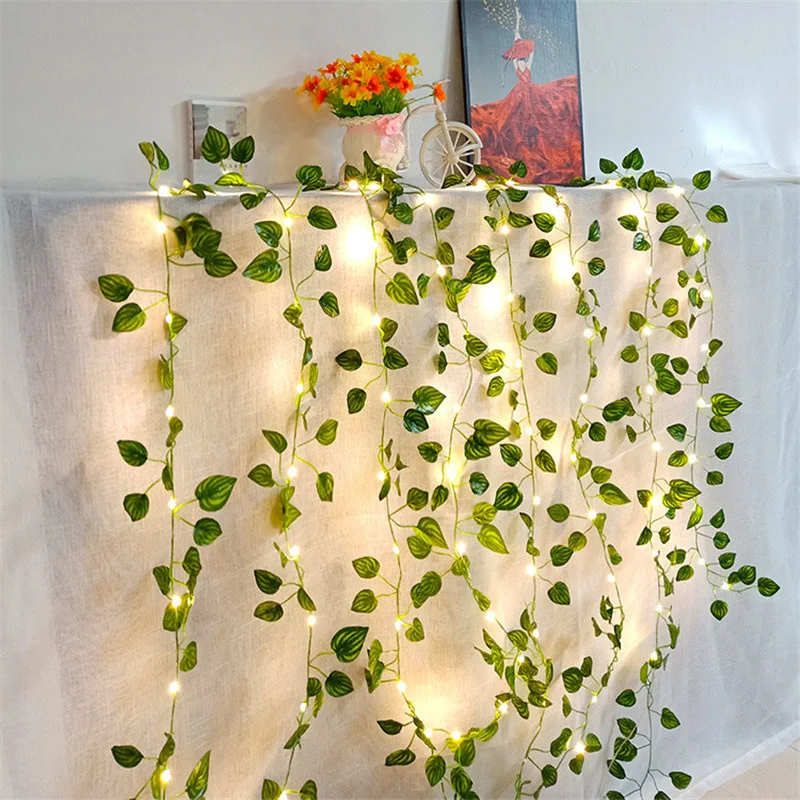 Christmas Tree Artificial Vine Fairy Lights Battery Powered Home Decor Flower Green Leaf String Lights Garland Light for Wedding