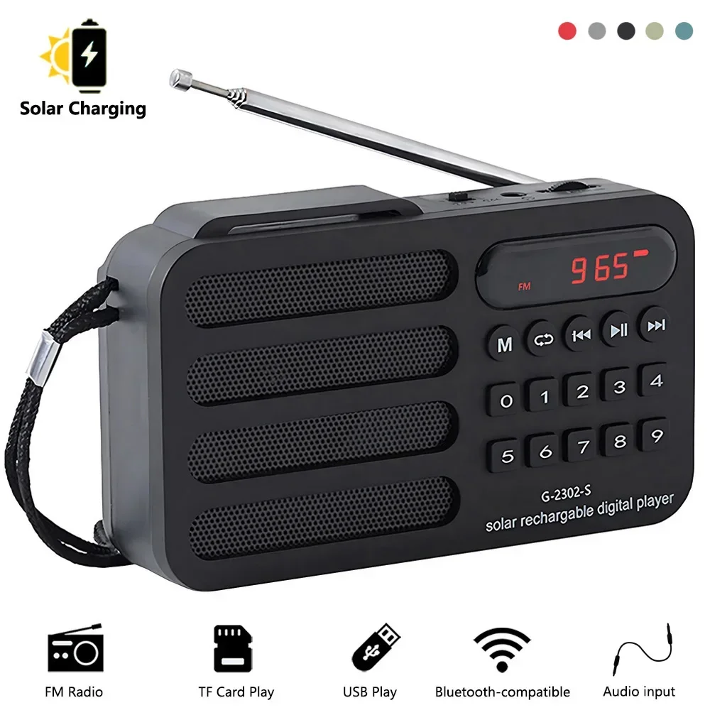 Radio portatile FM MP3 USB Bluetooth altoparlante Wireless supporto ricarica solare scheda TF lettore musicale U-disk con ricevitore Radio FM