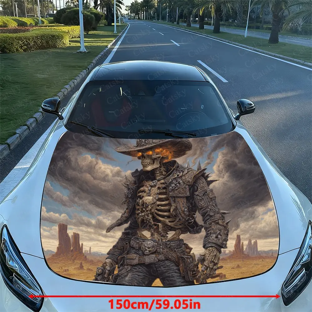 Cowboy Skeleton God Of War Car Hood Film, Hood Decoration Sticker, Truck Hood Film, Domineering Appearance, Advanced Adhesive, D