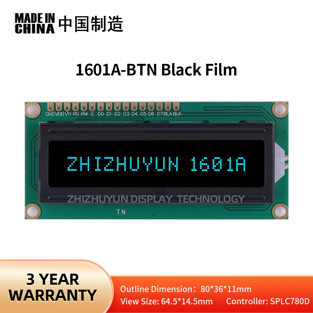 

Factory Direct Supply 1601A English LCD Display Screen BTN Black Film Ice Blue Characters Voltage 5V 3.3V