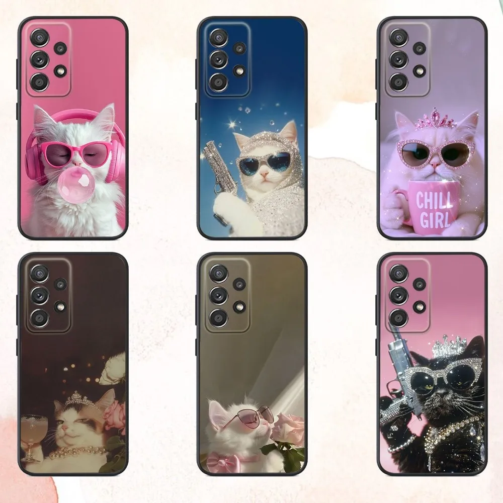 

Fashion COOL Cat Phone Case For Samsung S25,S24,S21,S22,S23,S30,Ultra,S20,Plus,Fe,Lite,Note,10,9,5G Black Cover