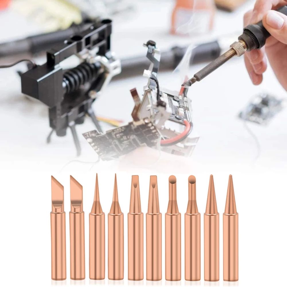 10pcs Soldering Iron Tips I B K 2.4D 3C Leadfree 900M-T 936 Copper Welding Tip Good Heat Conduction Electric Solder Replace Head