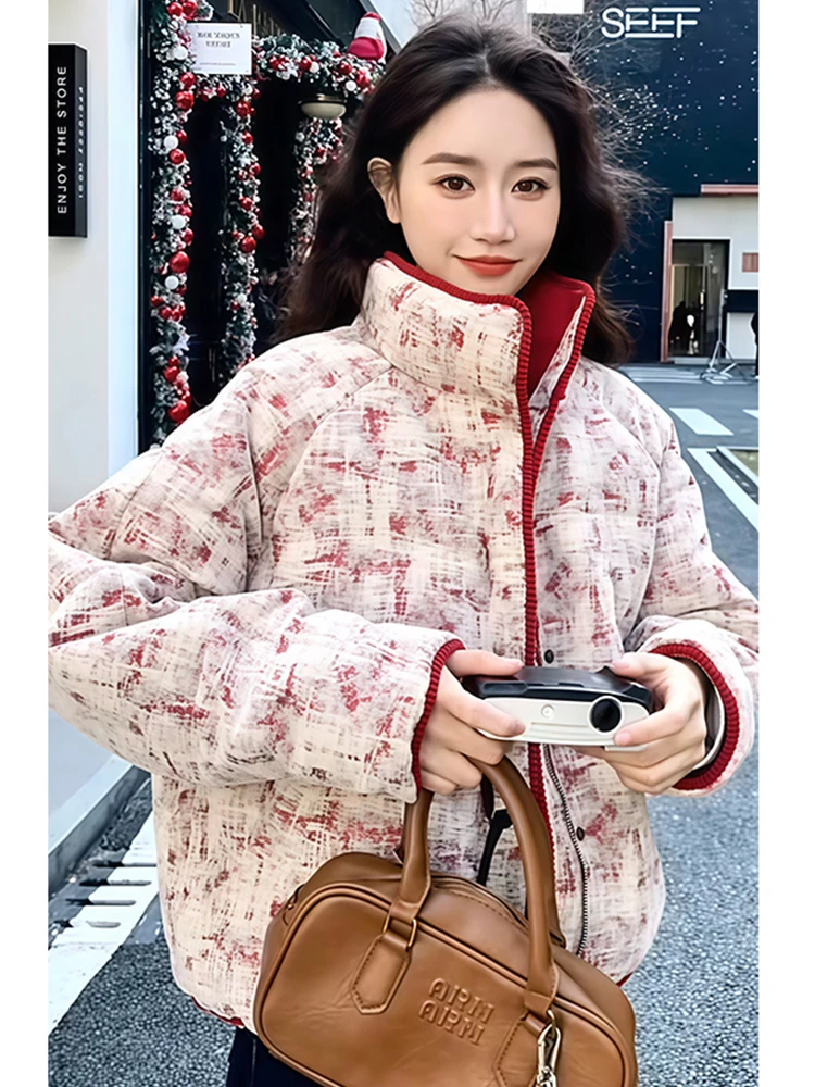 

Корейская короткая пуховая куртка для женщин, утепленная, с воротником-стойкой, зимняя верхняя одежда, стильная и удобная