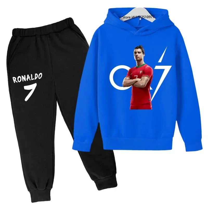 Kids Spring Autumn Football Idol Cr7 Print 2pcs Hoodie+Pants Set Tracksuits 3-13Years Boys Casual Outfits Children baby Clothes