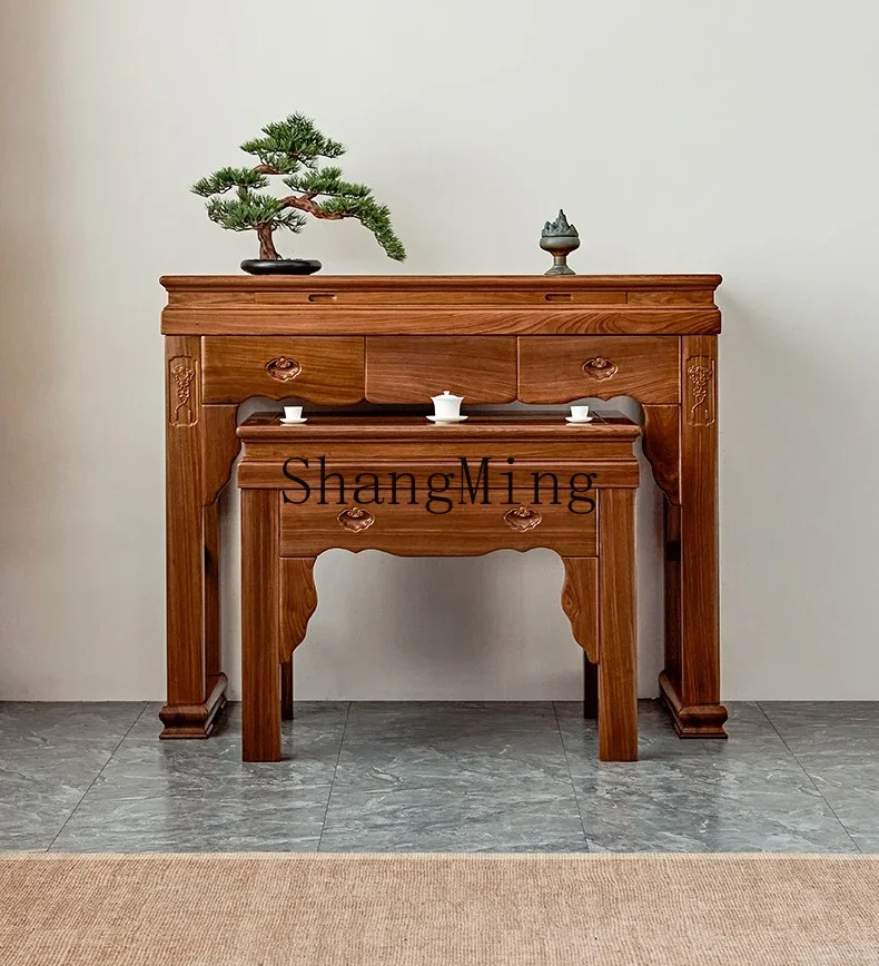 ZYY مجموعة طاولة من خشب الساج خزانة منزلية طاولة بوذا من الخشب الصلب حافظة بخور طاولة تقديم إله الثروة #6