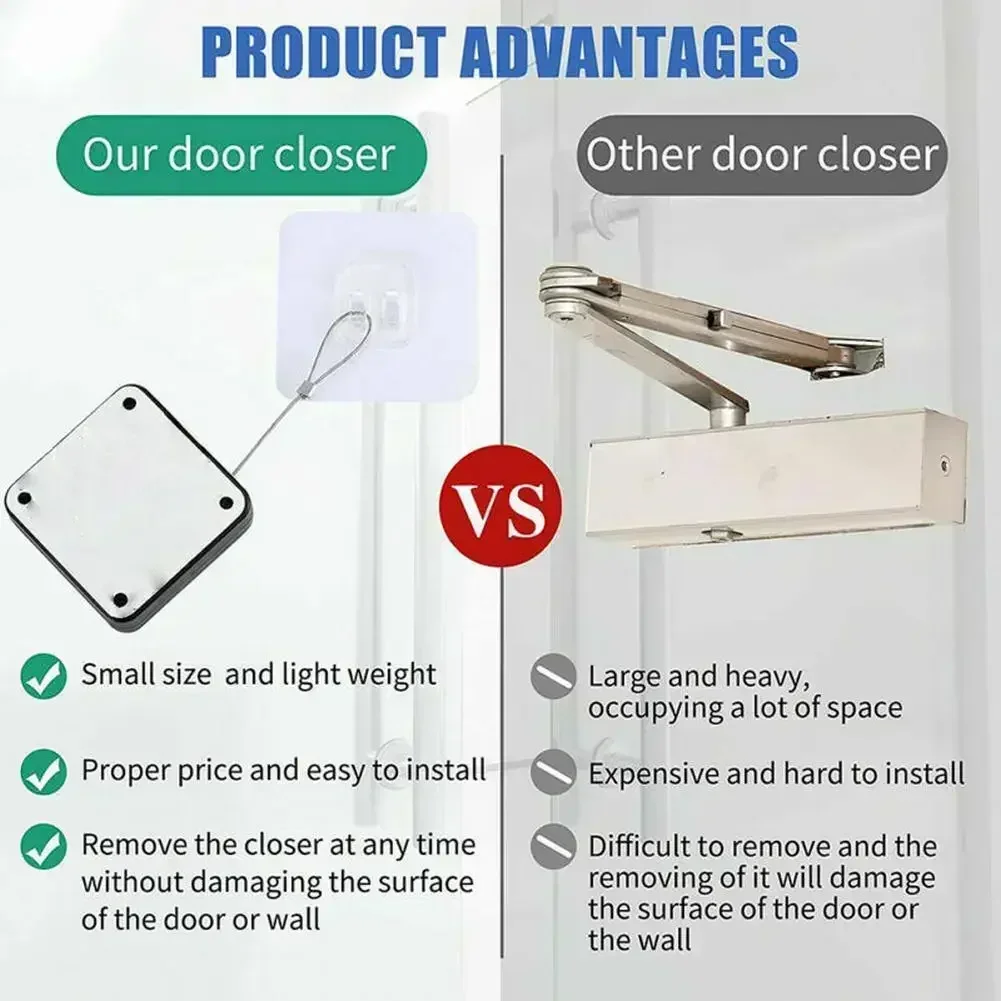 1PC Automatic Door Closer Punch-Free Adjustable Door Closers For Sliding Door Glass Door 500g Tension Closing Device