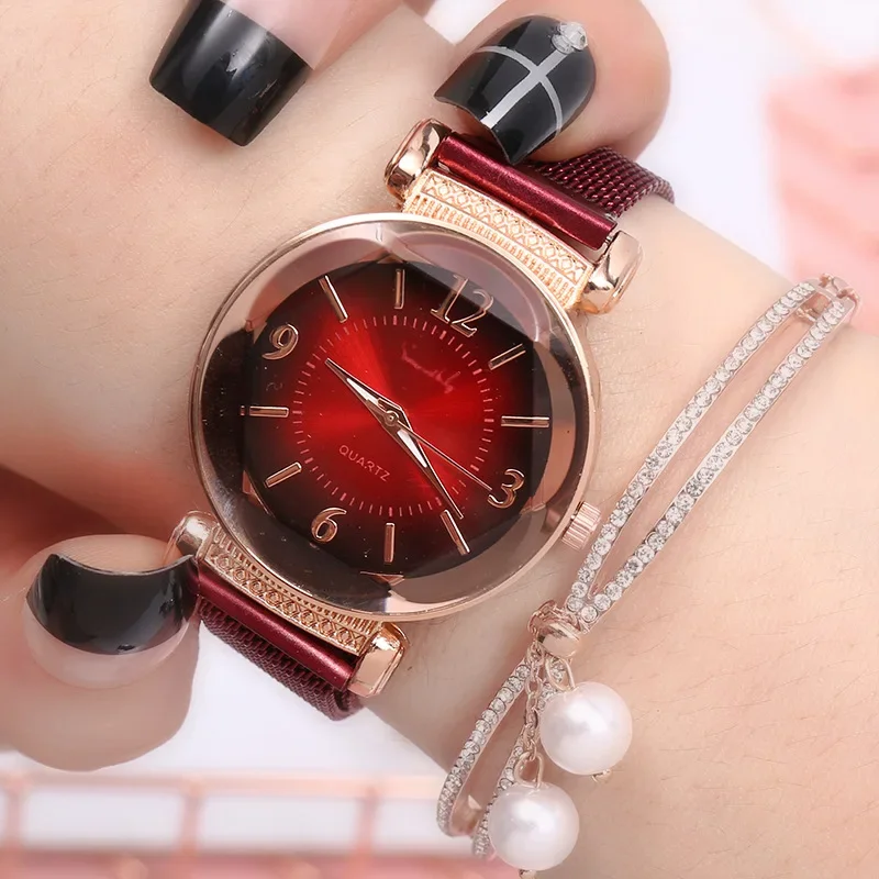 Luxury Fashion Women Watch Geometric Roman Numeral Quartz Ladies watch Magnet Buckle Mesh Strap WristWatch Gold Reloj Mujer