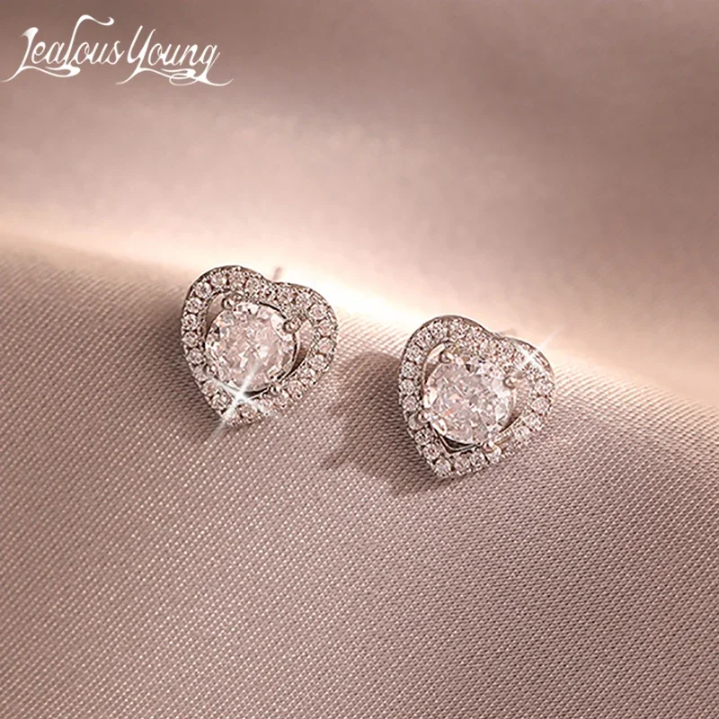 Heart Zircon Love Stud Earrings Hollow Design Sense Female Temperament Earings Exquisite Jewelry Gift Boucles D’oreilles