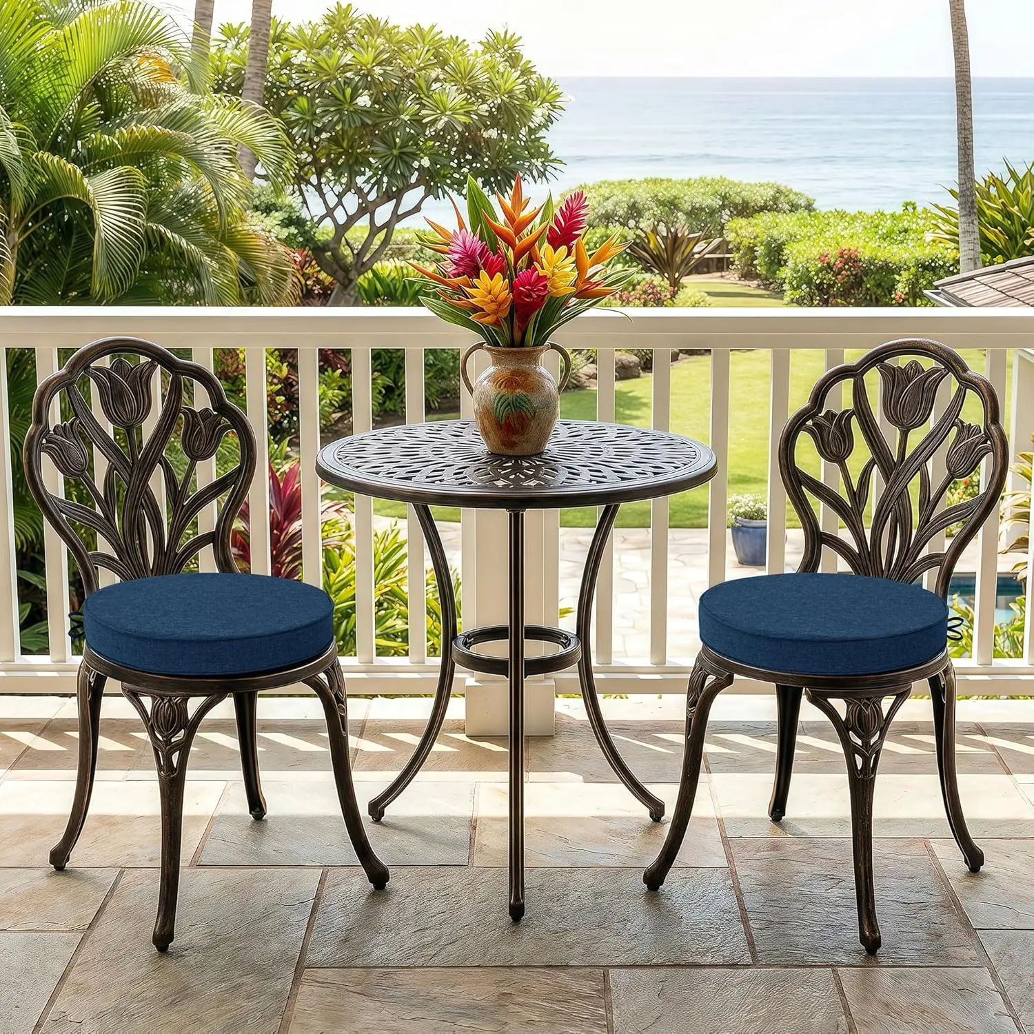 Outdoor Round Chair Cushions, Fade-Resistant & Water-Resistant, Bistro Chair Seat Pads for Porch Garden Balcony Patio Furniture