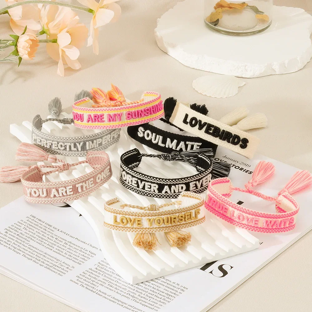 2023 New Braided Three-dimensional Embroidery Letter Bracelet Adjustable Rope For Women Woven Tassel Friendship Fashion Jewely