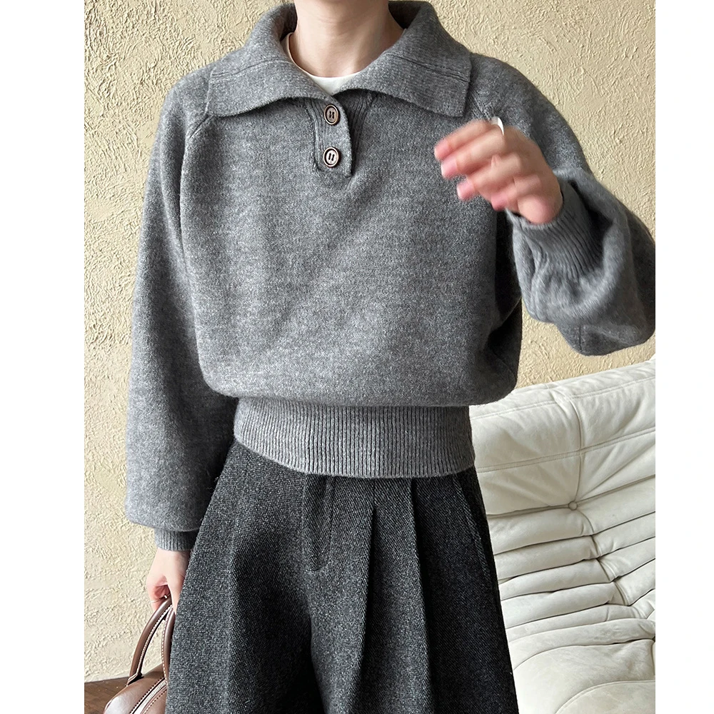 

Женский вязаный осенний свитер с отложным воротником, пуловеры с длинными рукавами, одежда, топы для женщин, свитер Pull Femme