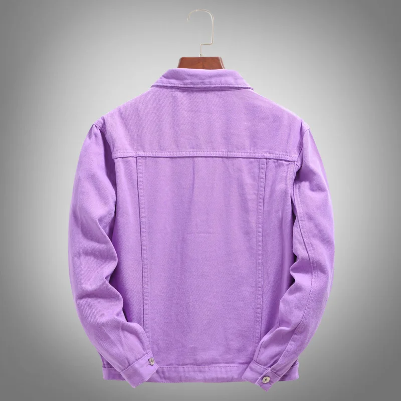 New Fashion Men Purple Denim Jackets Holes Jeans Coats Spring Autumn Solid Denim Coats Male Cotton Casual Fit Jeans Jackets 5XL - view 2