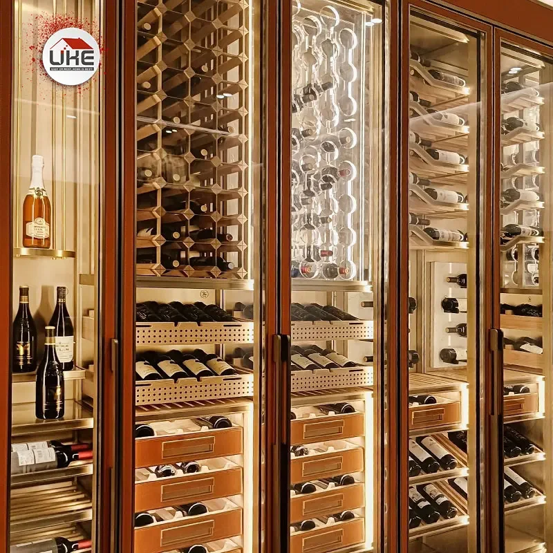 Temperature Wine Cabinet With Led Lights Stainless Steel Whiskey Wine Bar Shelf Kitchen Storage Wine Rack