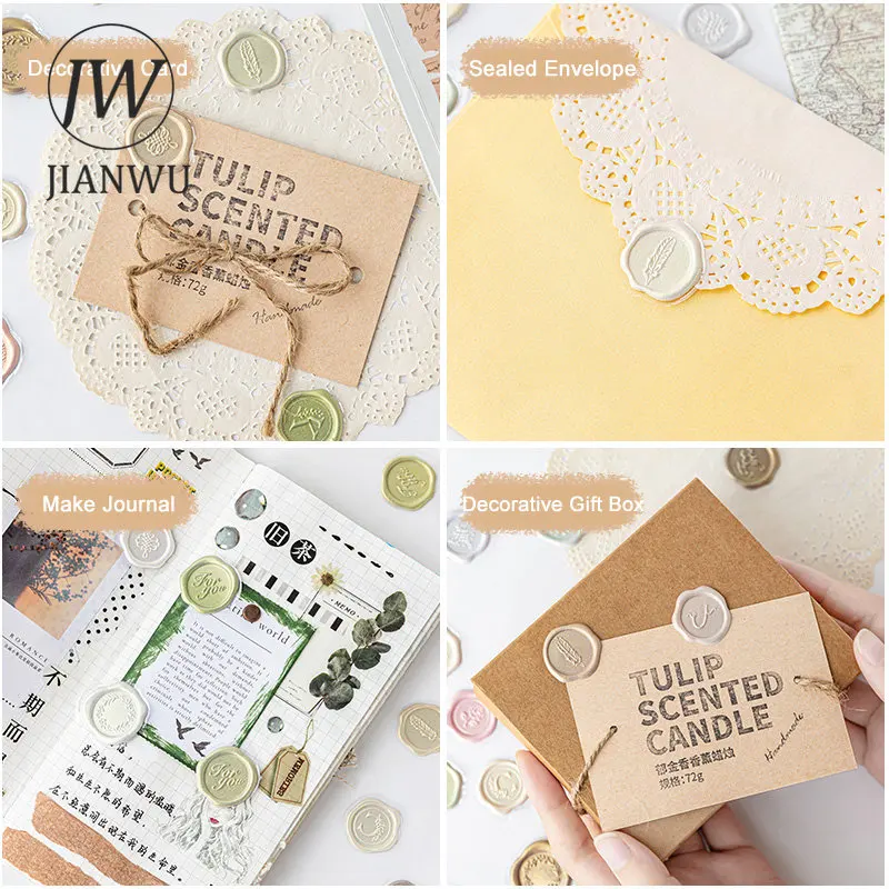 JIANWU 18Pcs Aesthetic Journal Envelope Decoration Sealing Sticker Creative DIY Cute Fire Paint Stamp Stickers Kawaii Stationery