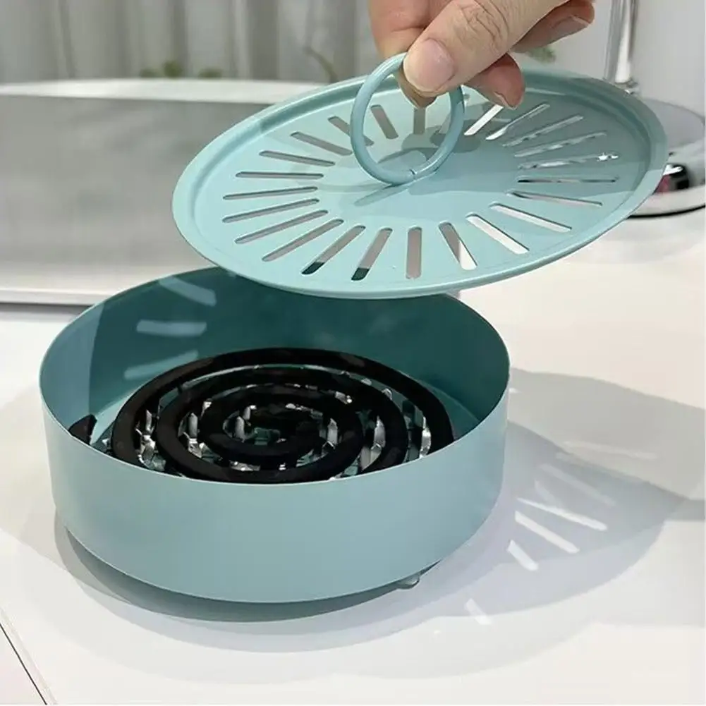 Support rond en plastique pour spirales anti-moustiques avec couvercle, boîte à spirales anti-moustiques pour le camping et la maison