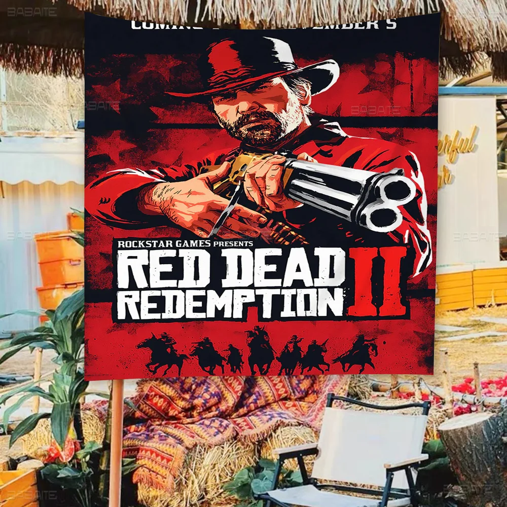 Red Dead Redemption 2 Creative Pattern Hanging Flag Polyester Printed Banner Hand Pulled Flag