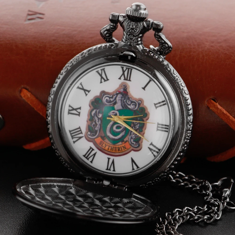 Black Academy Snake Badge Pocket Watch Necklace Vintage Steampunk Pendant Chain Clock Fashion Women's Gift Xh3020