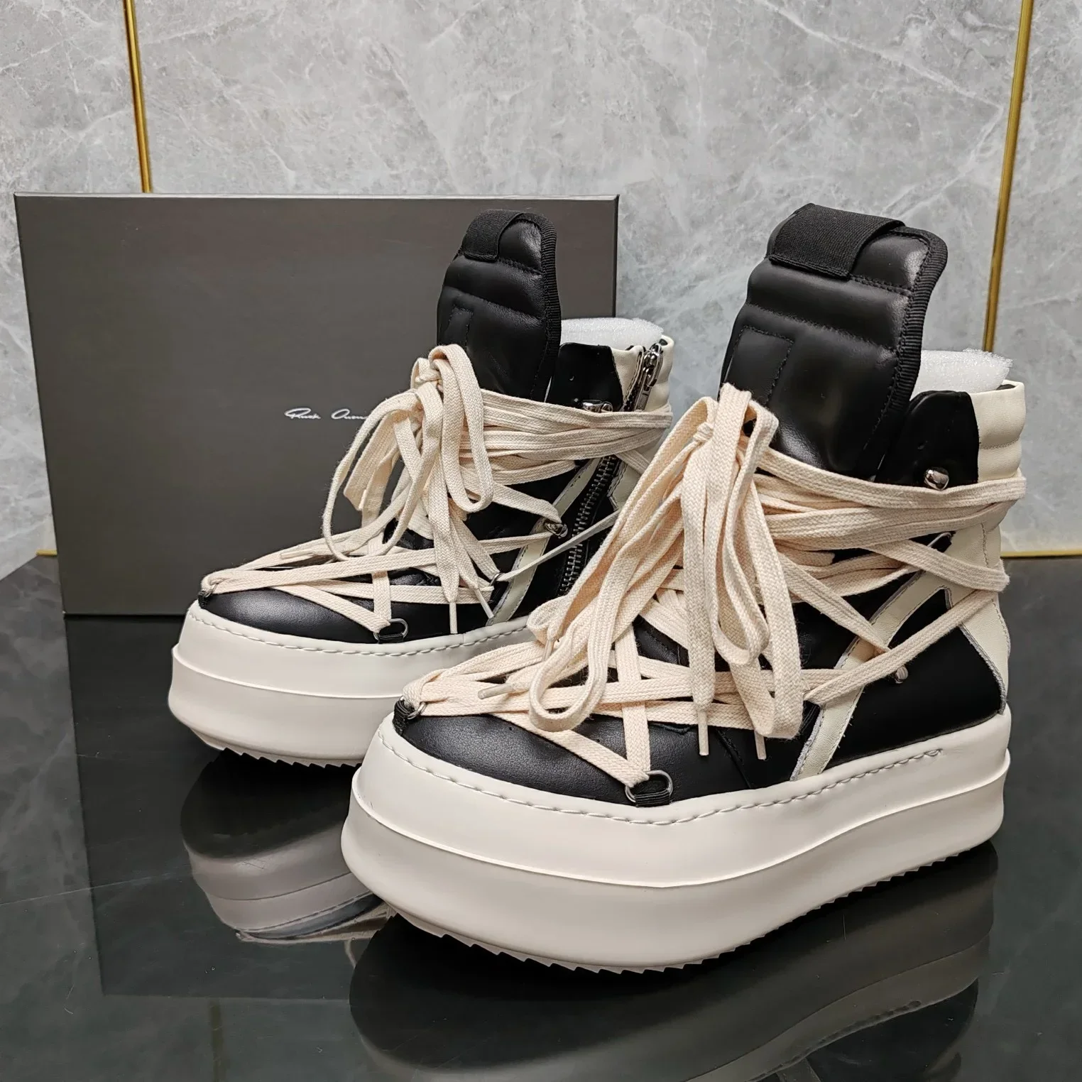 

Ro 2025 NEW Inverted Triangle Pentagram High-top Real Leather Boots Increase Thick Sole (Upgrade Light Sole) Shoes