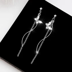 Fashion Crystal Butterfly Charms Drop Earrings for Women Silver Color Twist Metal S Shape Long Dangle Earrings Party Jewelry