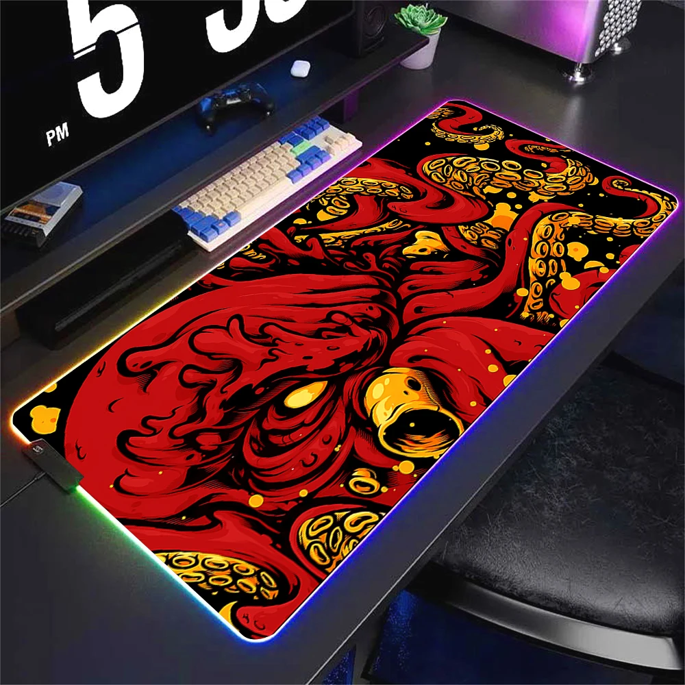 Kawaii Playmat เรืองแสง Mousepad แผ่นกันลื่นสําหรับเมาส์คอมพิวเตอร์ Octopus โต๊ะ Xxl Gaming Mats LED Stitch Stuff Memo Pads