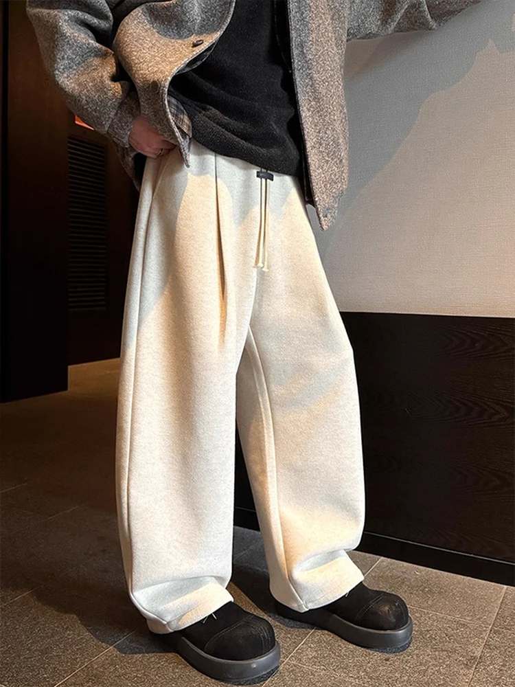 

Men's Woolen Casual Pants Thiened Fce Lined Wide Leg Straight Cut Winter Trousers Drapey Comfortable Breathable Pants