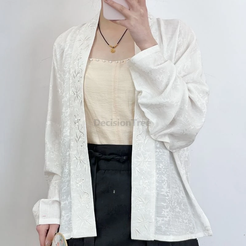 

Изысканный вышитый топ ханьфу 2026 года с длинными рукавами, винтажный, в литературном стиле, женский, модный, элегантный, китайский топ ханьфу