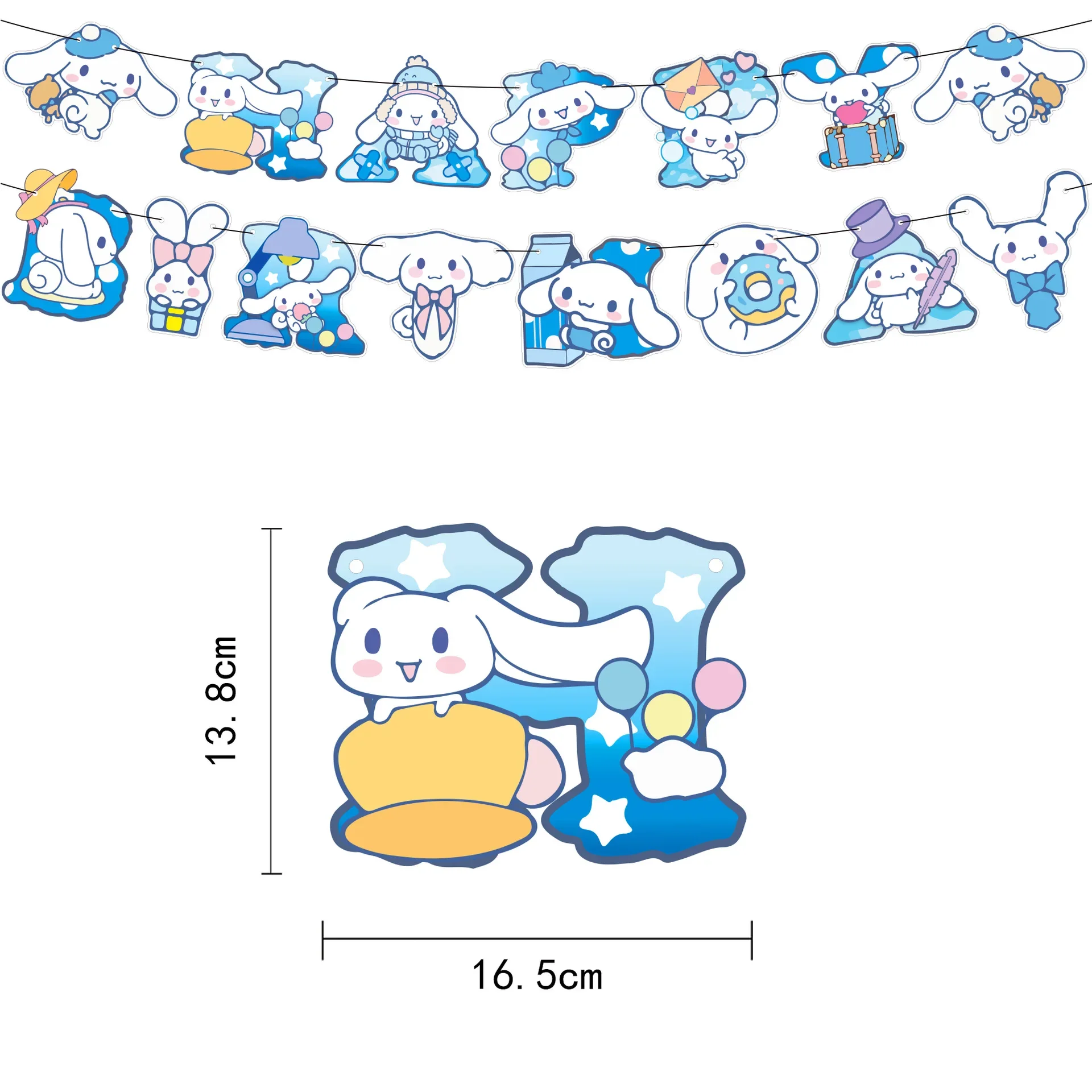 Cute Sanrio Series Birthday Party Dinnerware, Descartável Banner Bolo Topper, Bandeira Pendurada, Balões Cinnamoroll, Decoração de Aniversário