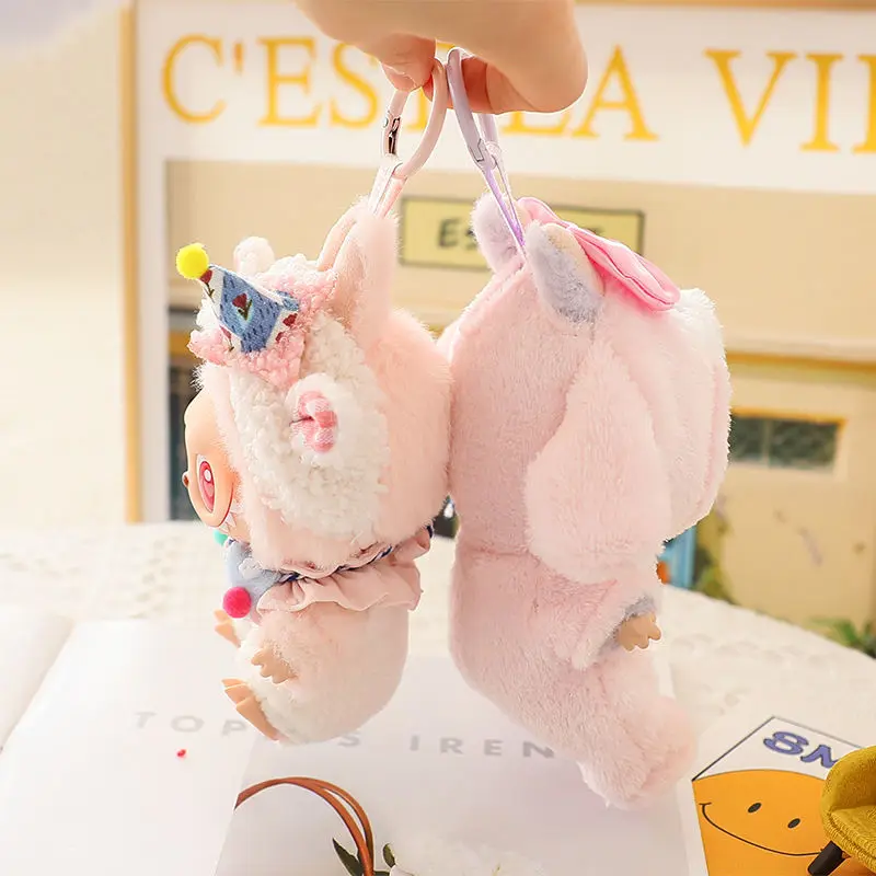 En Stock, bonitos accesorios para muñecas, ropa para Mini muñecas Labubu V1v2 de 17cm, regalo para niños, conjunto de mono de conejo peludo, juguete