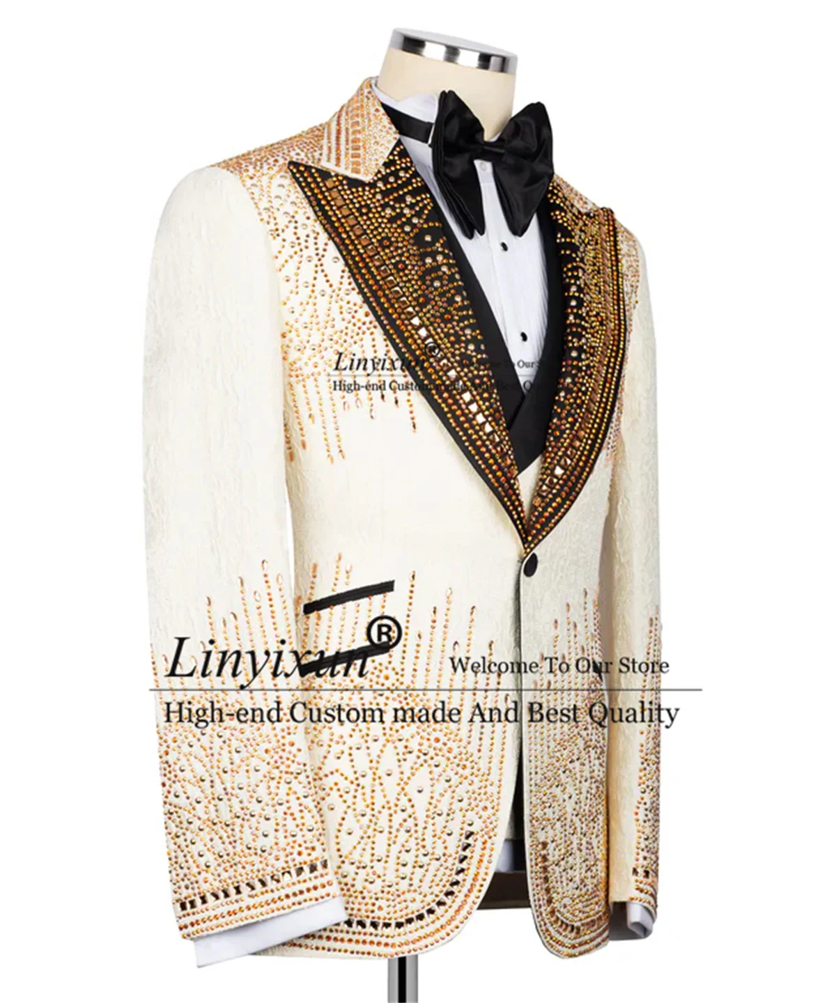 

High End Diamond Ornament Men Suits 2 Pieces Sets Groom Male Prom Blazers Wedding Customized Jacquard Tuxedos trajes para hombre