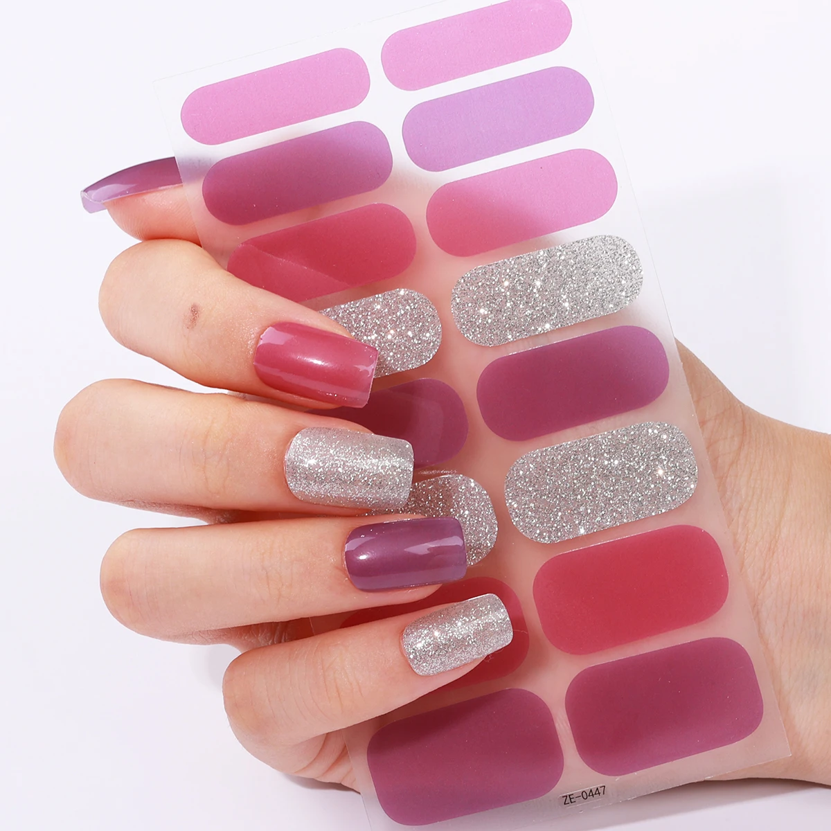 16Tips Solid Color Full Cover Nail Polish Stickers Sparkling Glitter Long-Lasting Nail Wraps Self Adhesive Manicure Art Sticker