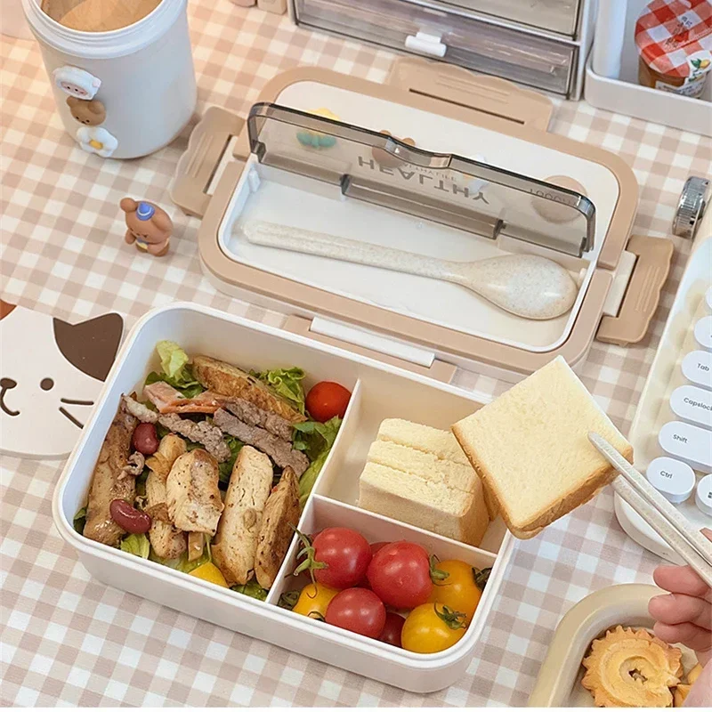 Compartment Lunch Box Plastic Portable Lunchbox Students Office Bento Box Microwave Food Containers with Chopsticks and Spoon