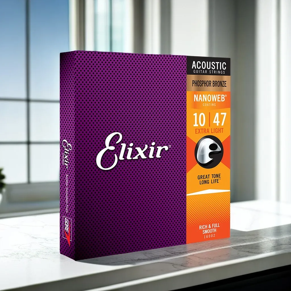 16002  Elixir Acoustic Guitar Strings Phosphor Bronze With NANOWEB® Ultra Thin Film Guitar Strings .010 .014 .023 .030 .039 .047