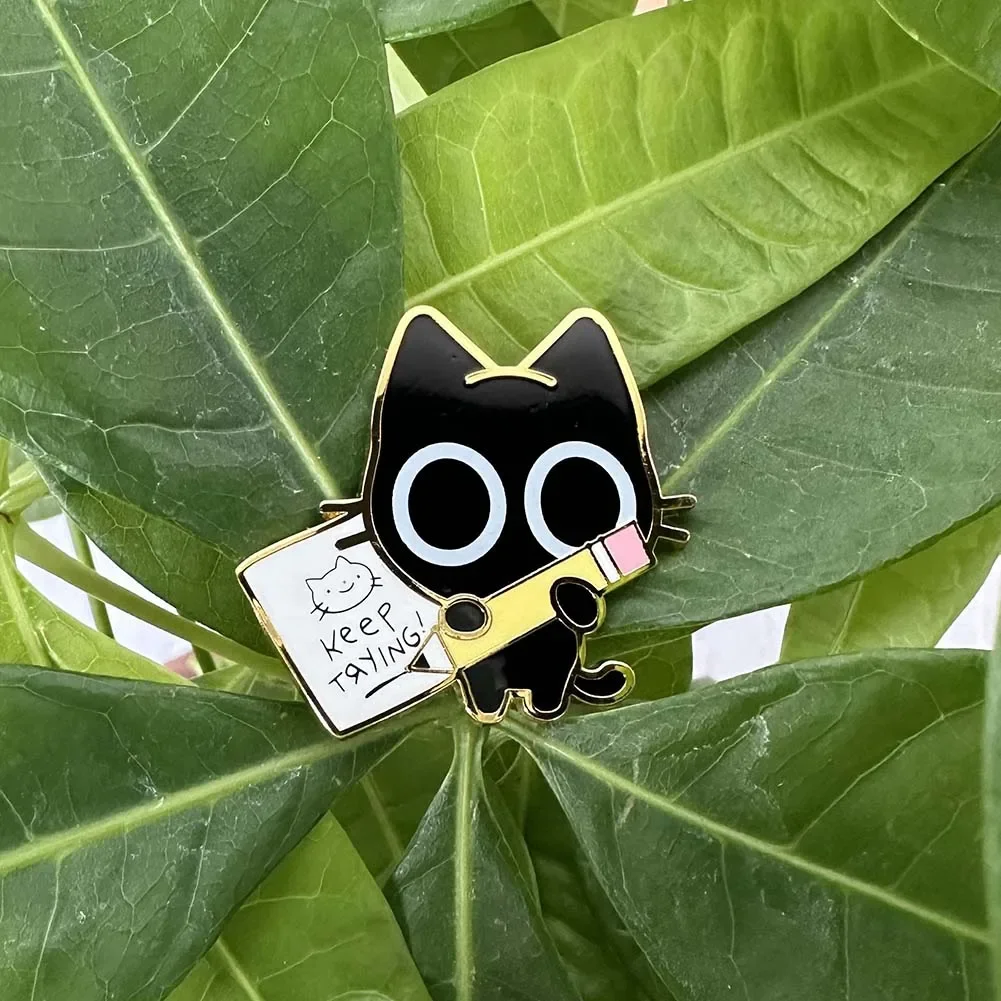 Keep Trying Enamel Pin // Maker, Artist Gift, Motivation, Motivational, Cat Pin, Kawaii Pin, Cute Pin, Illustrator