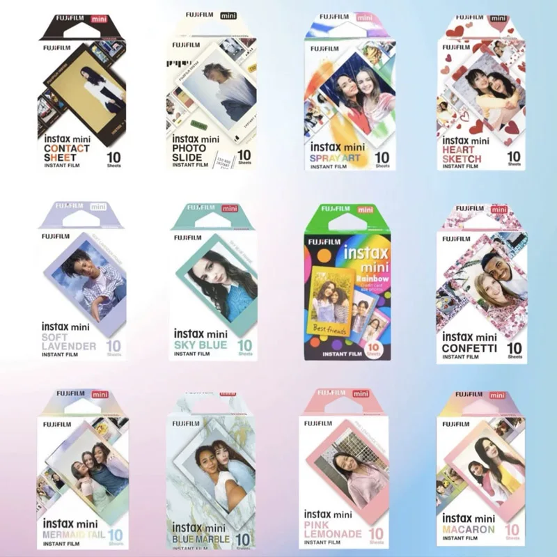 10/20 Hojas de Papel Fotográfico Fujifilm Instax Mini Blanco Monocromático Arcoíris para Cámaras Instantáneas Mini 12, Mini 11, 9, 7s, 8, 70, 90 Evo
