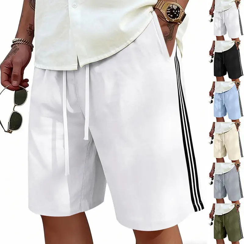 

Men's Summer Large Size Beach Casual Sports Drawstring Shorts Quick Dry Running Simple Stripe Design Sportswear Shorts