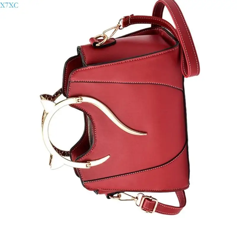 

X7XC Women Ear Top Handle Shoulder Crossbody Bag Zippered PU Leather Solid Handbag Purse Elegant Bag Purse
