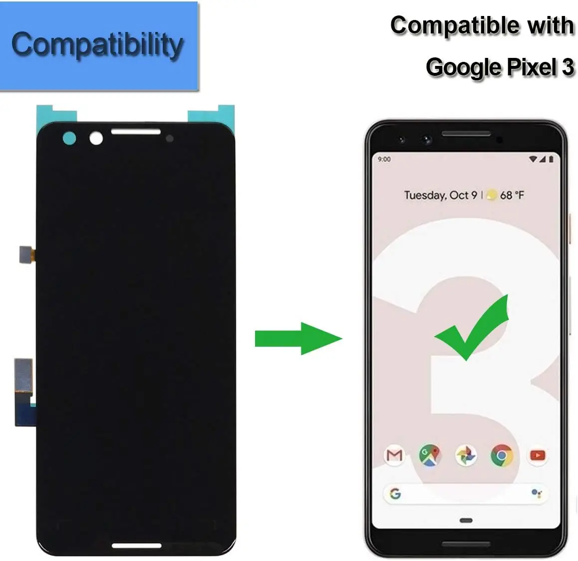 Amoled Touch Screen Compatible with Google Pixel 3 G013A 5.5\